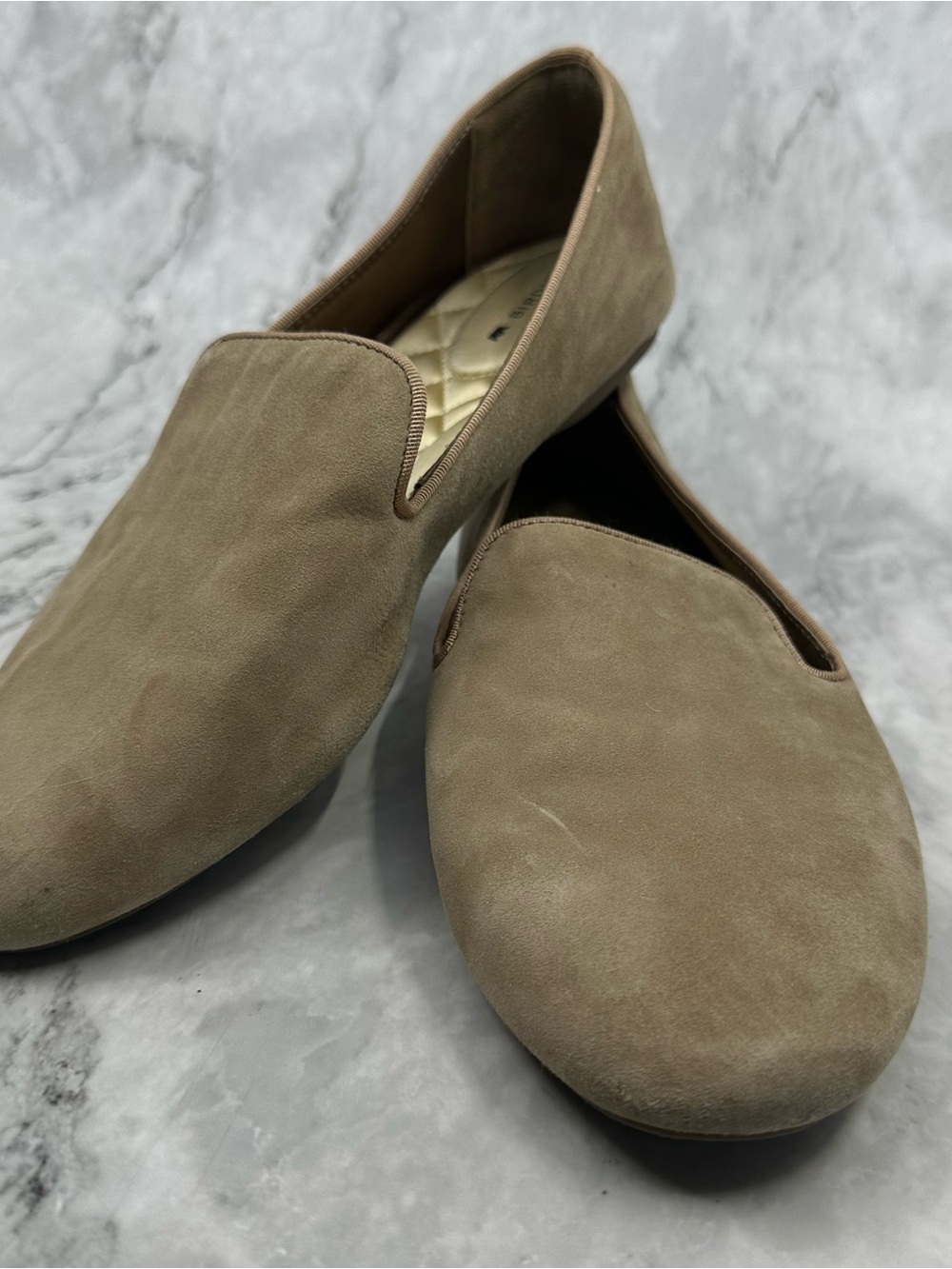 Birdies Women's Suede Slip-On Flats in Taupe